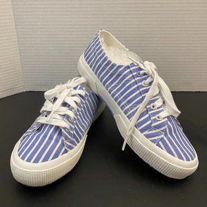 Superga Women's Striped Blue White Canvas Lace Up Sneakers Fits Like a US7.5